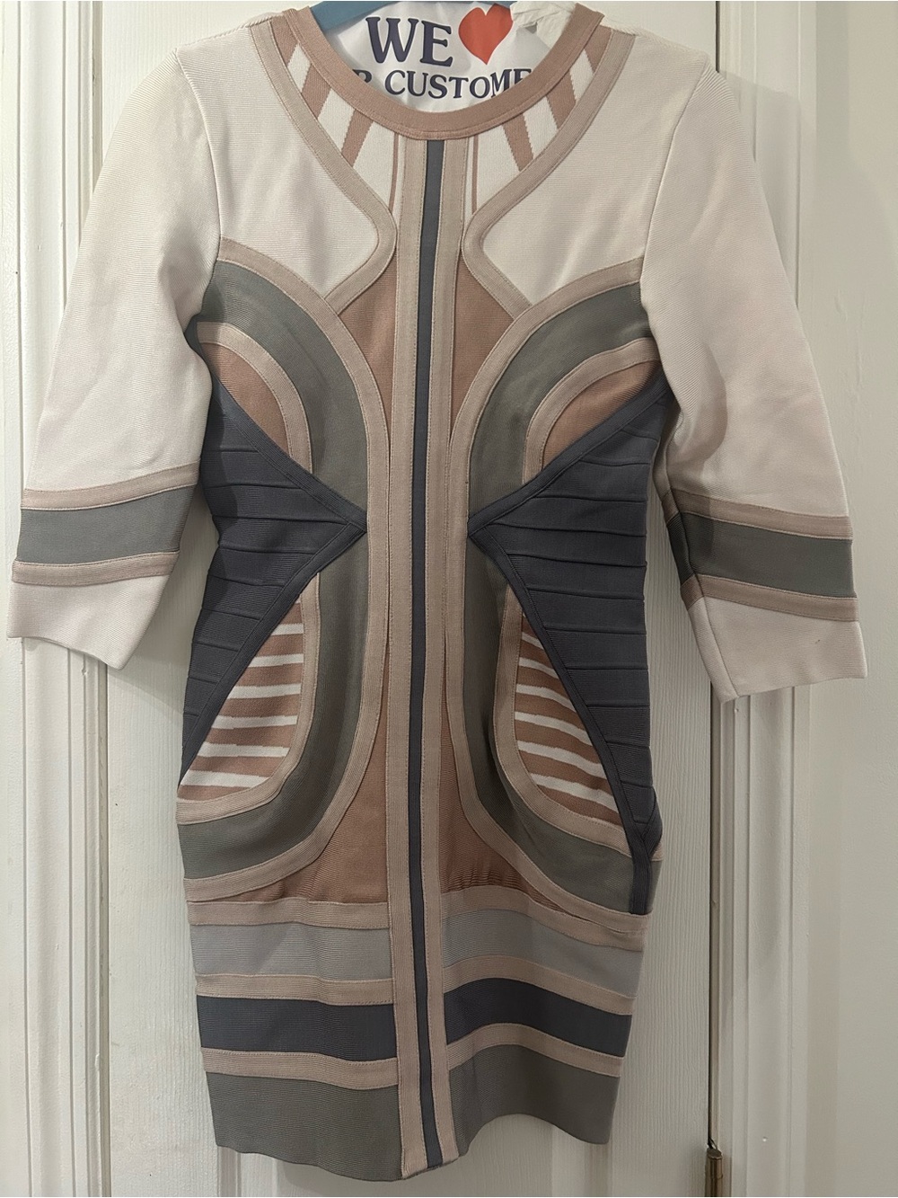 House of CB - Structured Panel Bodycon Midi Dress in Neutral Multi-Color